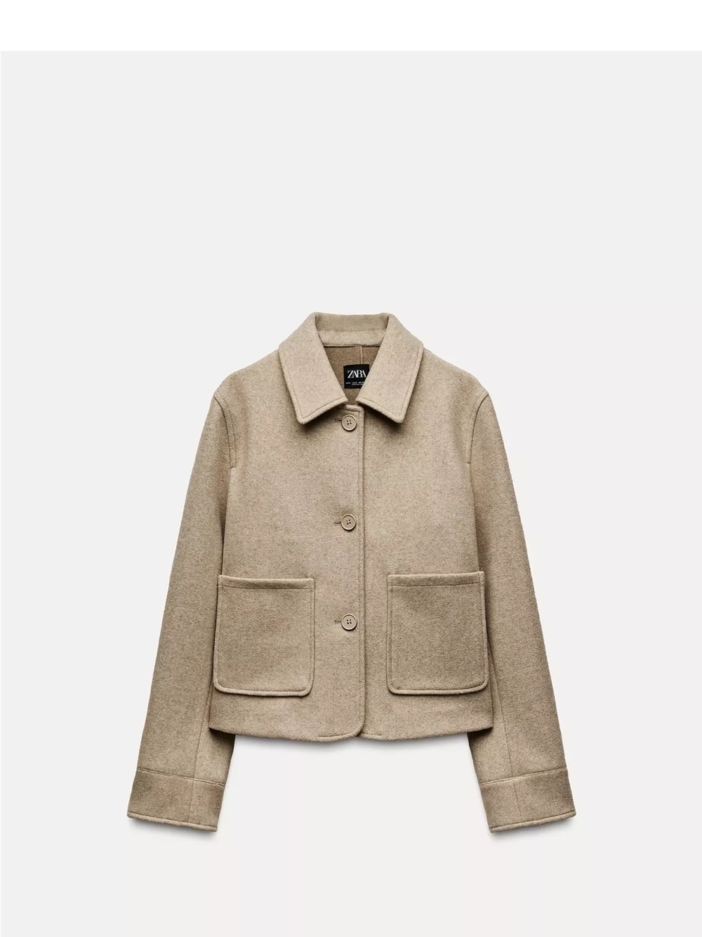 Zara Taupe Boxy Wool-Blend Pea Coat